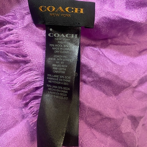 COACH Signature C Logo Rectangle Large Scarf Wrap Wool/Silk Purple New - Picture 4 of 9
